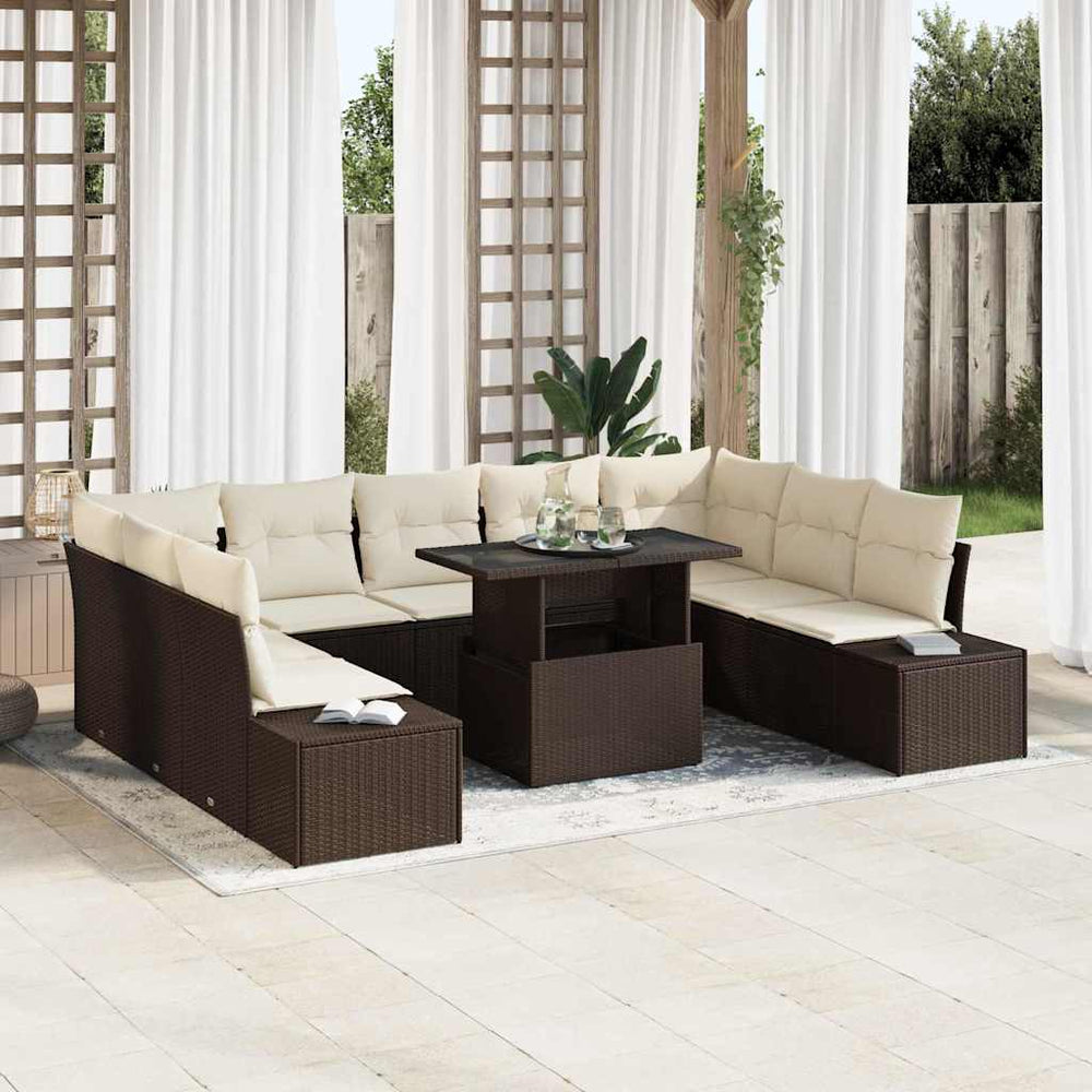vidaXL Garden Sofa Set with Cushions 10 pcs Brown and Cream Poly Rattan