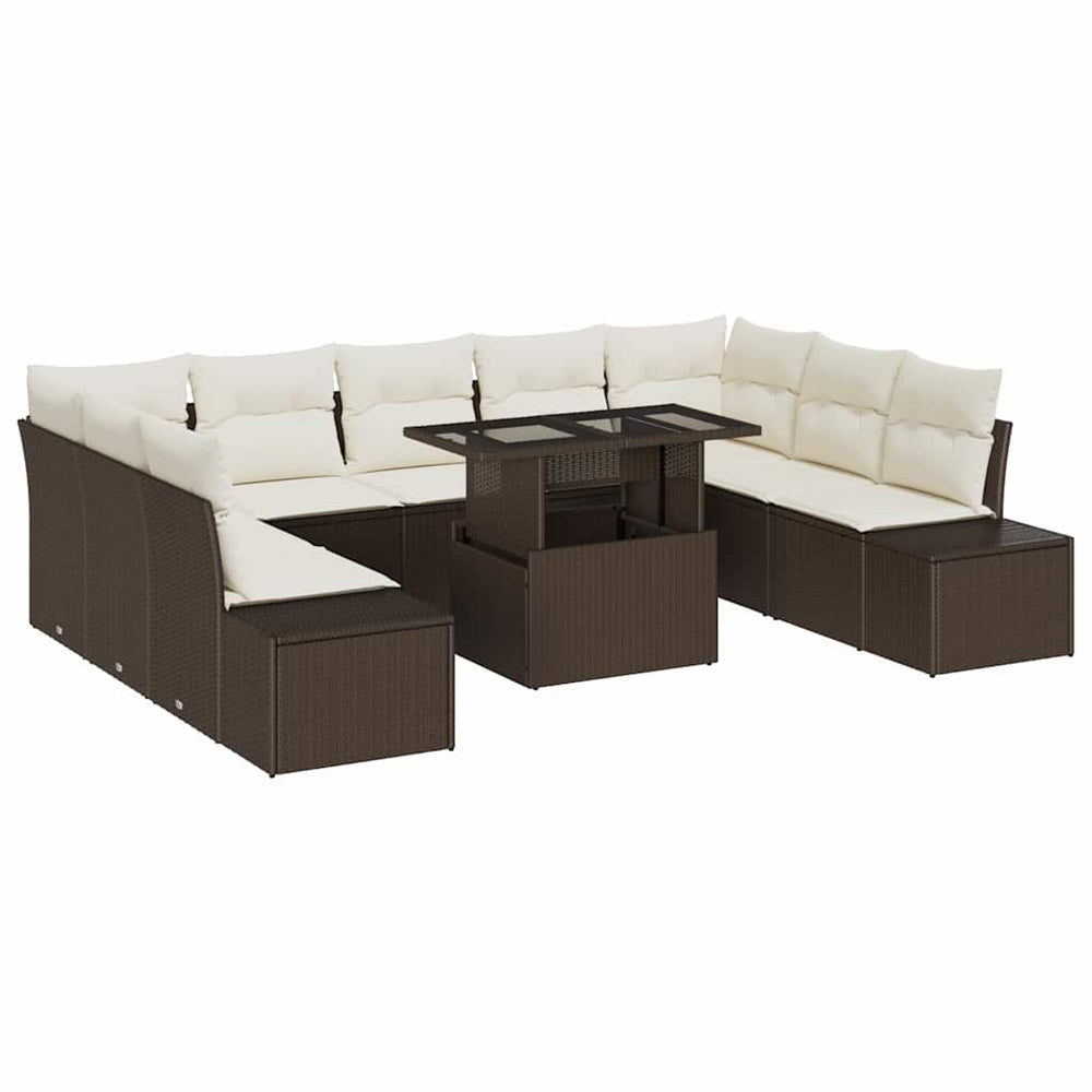 vidaXL Garden Sofa Set with Cushions 10 pcs Brown and Cream Poly Rattan