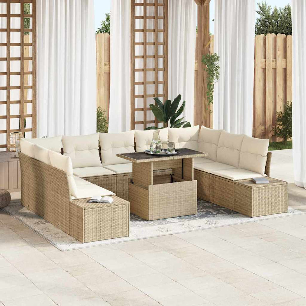 vidaXL Garden Sofa Set with Cushions 10 pcs Beige and Cream Poly Rattan