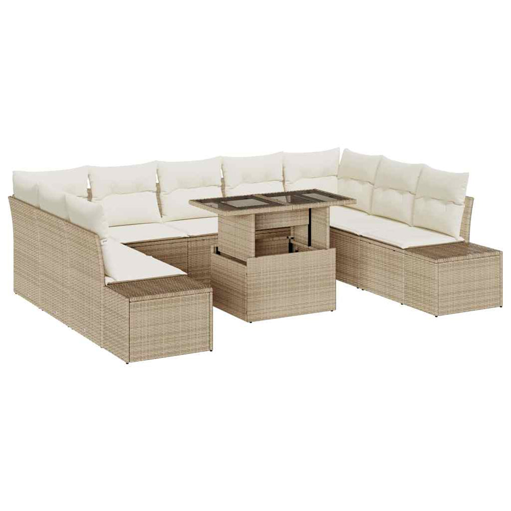 vidaXL Garden Sofa Set with Cushions 10 pcs Beige and Cream Poly Rattan
