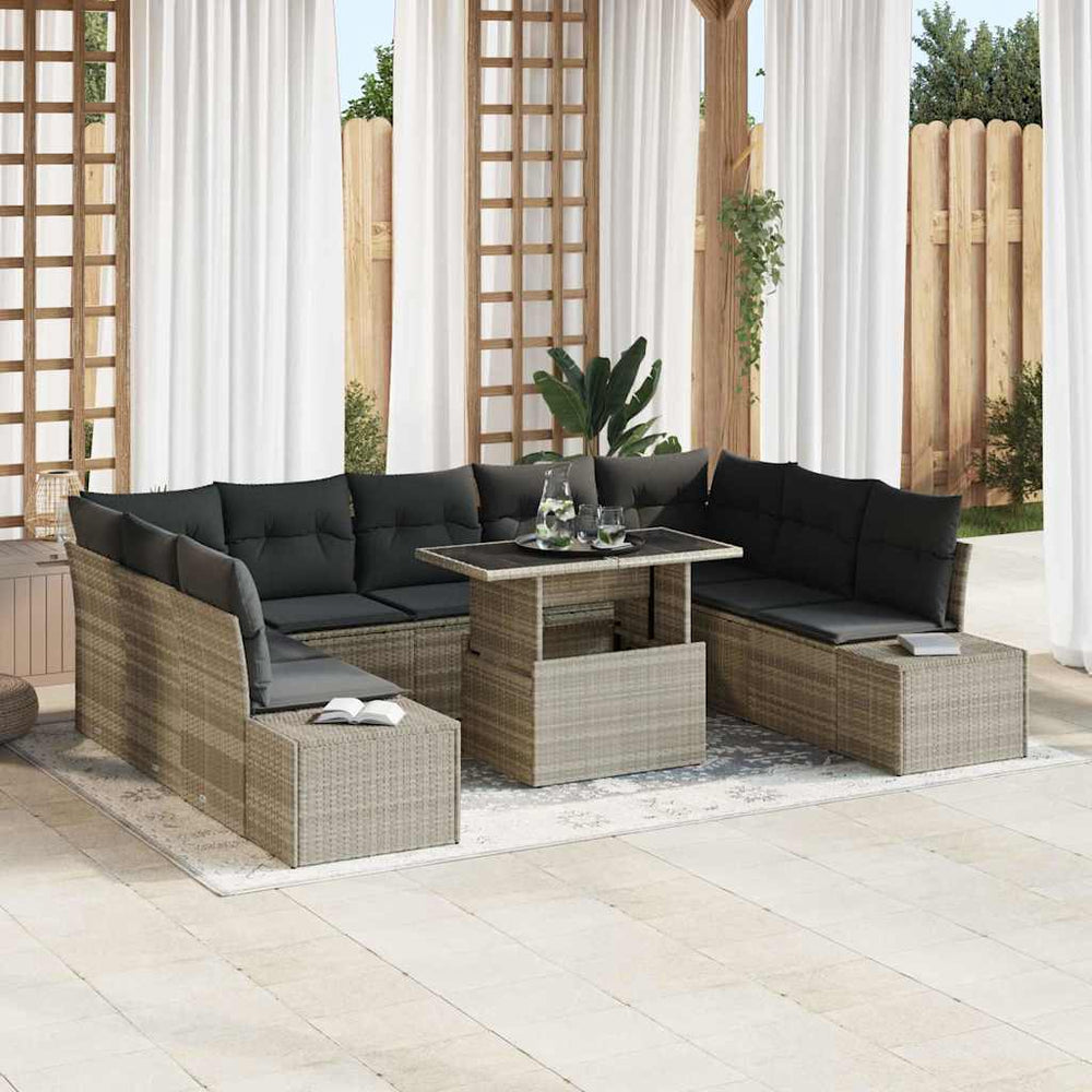 vidaXL Garden Sofa Set with Cushions and Storage 10 pcs Light Grey