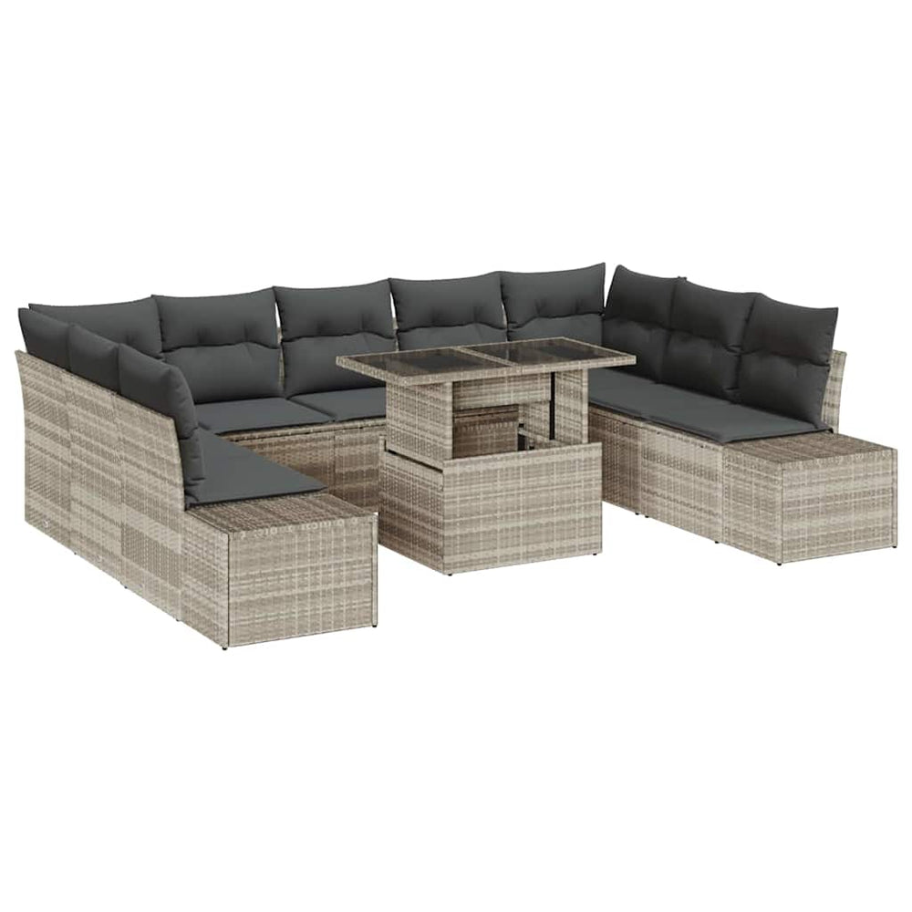vidaXL Garden Sofa Set with Cushions and Storage 10 pcs Light Grey
