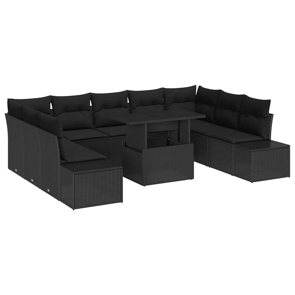 vidaXL Garden Sofa Set with Cushions 10 pcs Black Poly Rattan