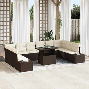 vidaXL Garden Sofa Set with Cushions and Storage 11 pcs Brown and Cream