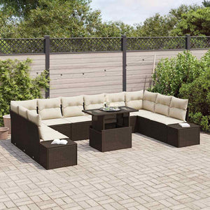 vidaXL Garden Sofa Set with Cushions and Storage 11 pcs Brown and Cream