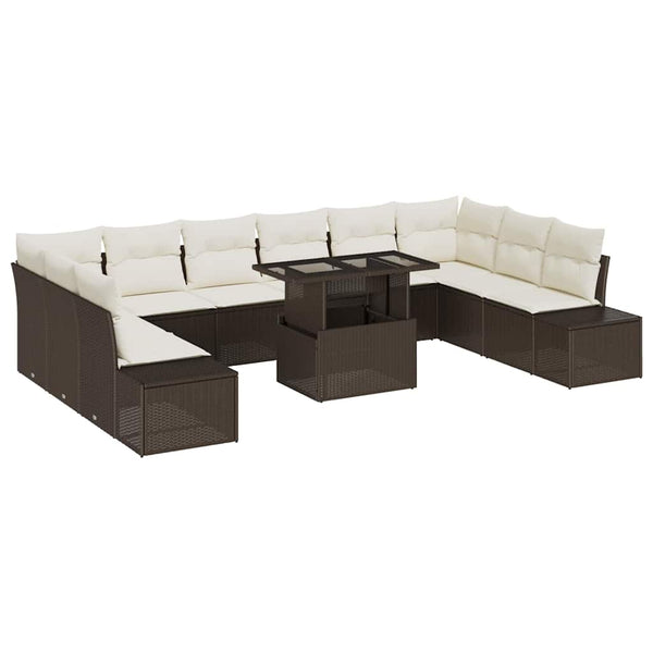 vidaXL Garden Sofa Set with Cushions and Storage 11 pcs Brown and Cream