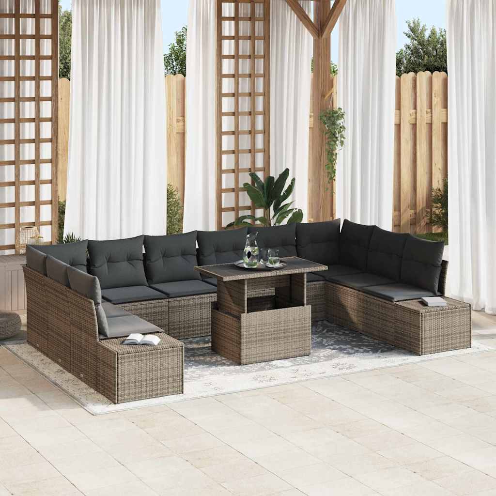 vidaXL Garden Sofa Set with Cushions and Storage 11 pcs Grey