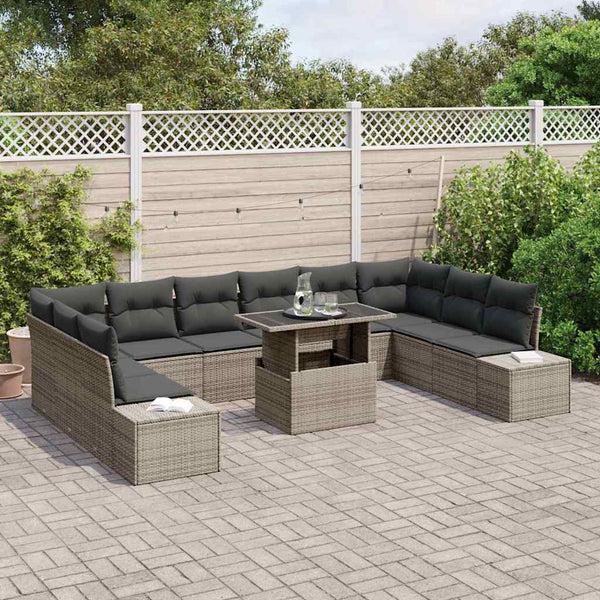 vidaXL Garden Sofa Set with Cushions and Storage 11 pcs Grey