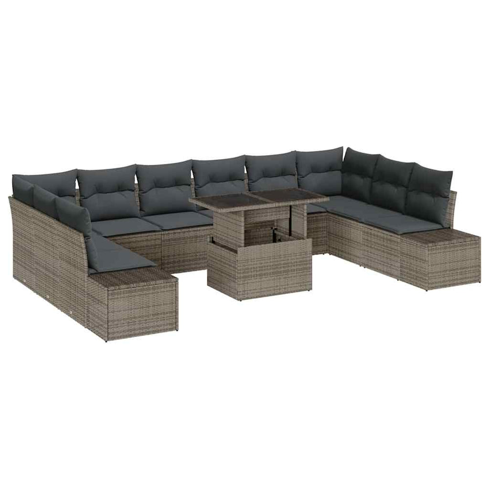 vidaXL Garden Sofa Set with Cushions and Storage 11 pcs Grey