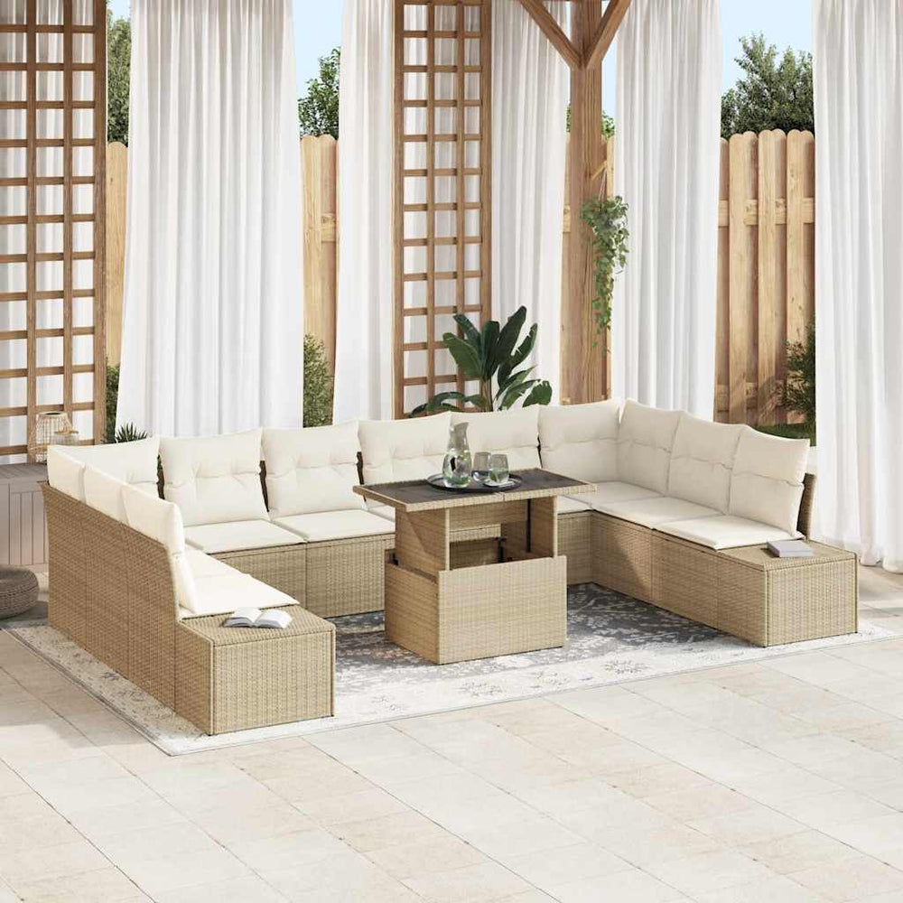 vidaXL Garden Sofa Set with Cushions and Storage 11 pcs Beige and Cream
