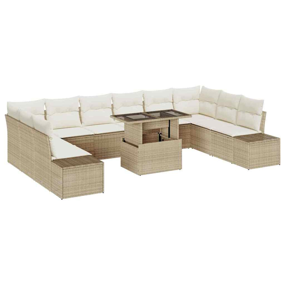 vidaXL Garden Sofa Set with Cushions and Storage 11 pcs Beige and Cream