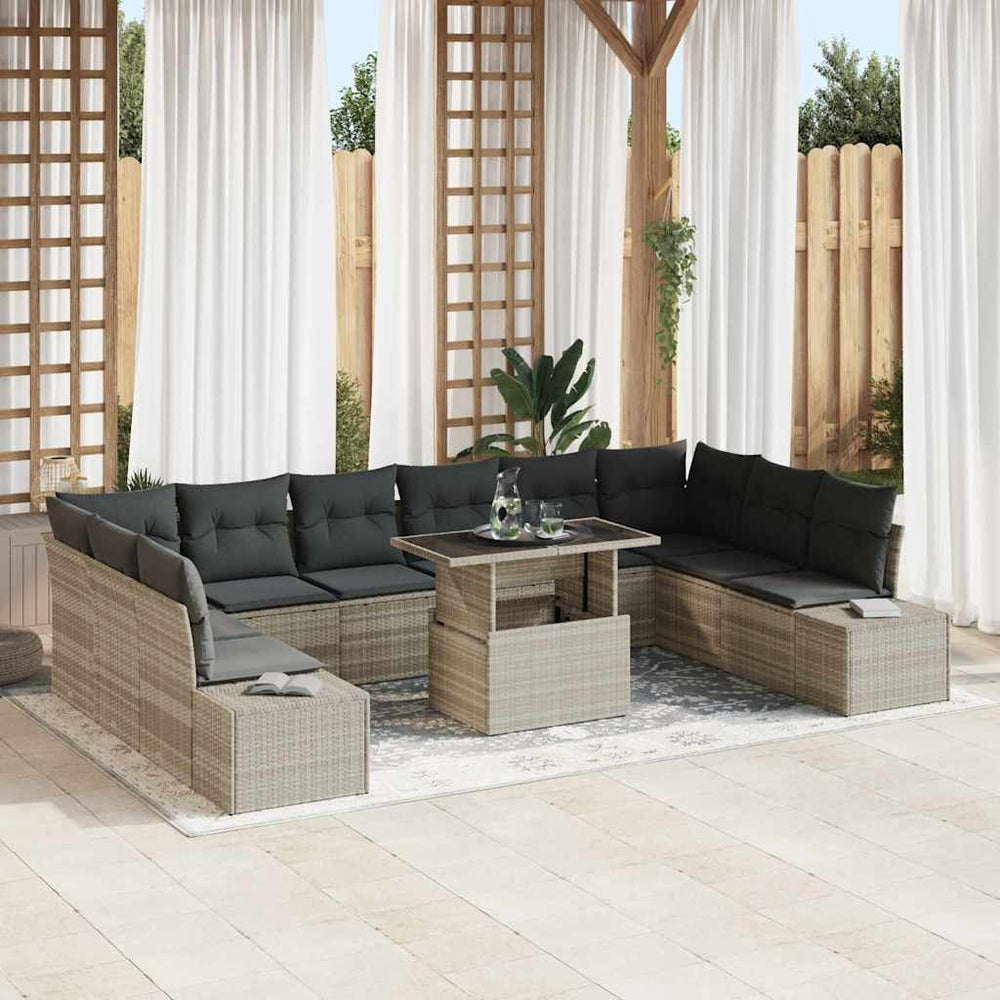 vidaXL Garden Sofa Set with Cushions with Storage 11 pcs Light Grey