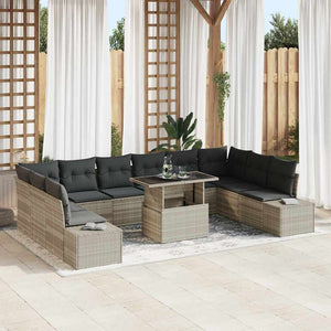 vidaXL Garden Sofa Set with Cushions with Storage 11 pcs Light Grey