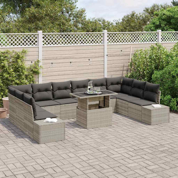vidaXL Garden Sofa Set with Cushions with Storage 11 pcs Light Grey