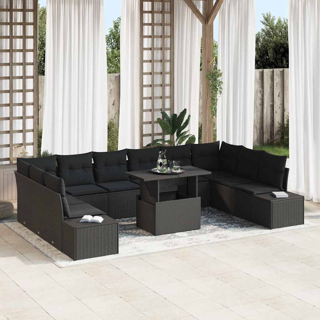 vidaXL Garden Sofa Set with Cushions and Storage 11 pcs Black