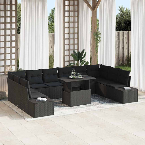 vidaXL Garden Sofa Set with Cushions and Storage 11 pcs Black