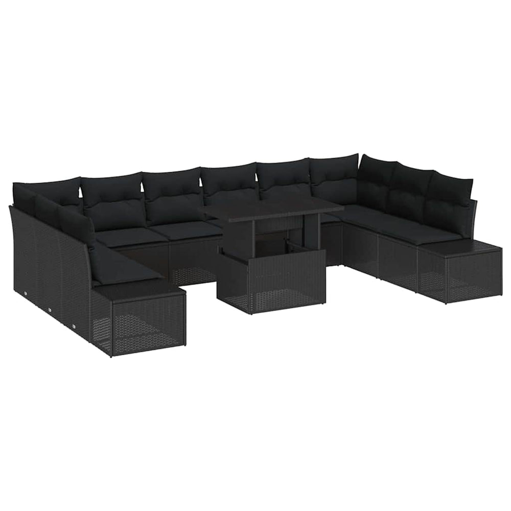 vidaXL Garden Sofa Set with Cushions and Storage 11 pcs Black