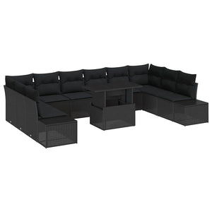 vidaXL Garden Sofa Set with Cushions and Storage 11 pcs Black