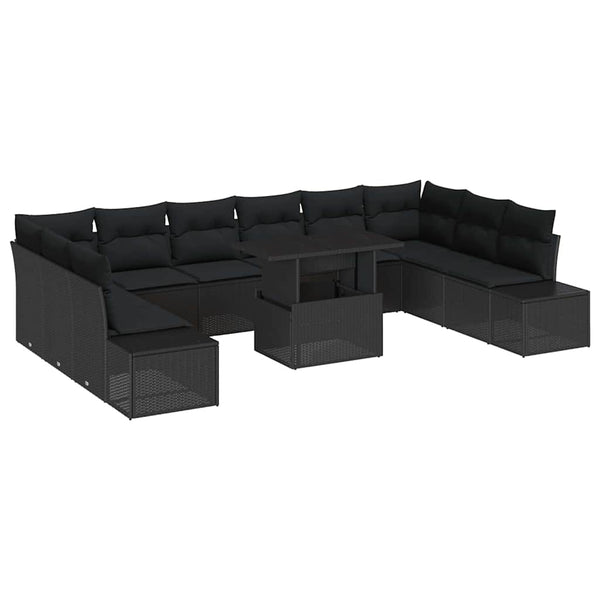vidaXL Garden Sofa Set with Cushions and Storage 11 pcs Black