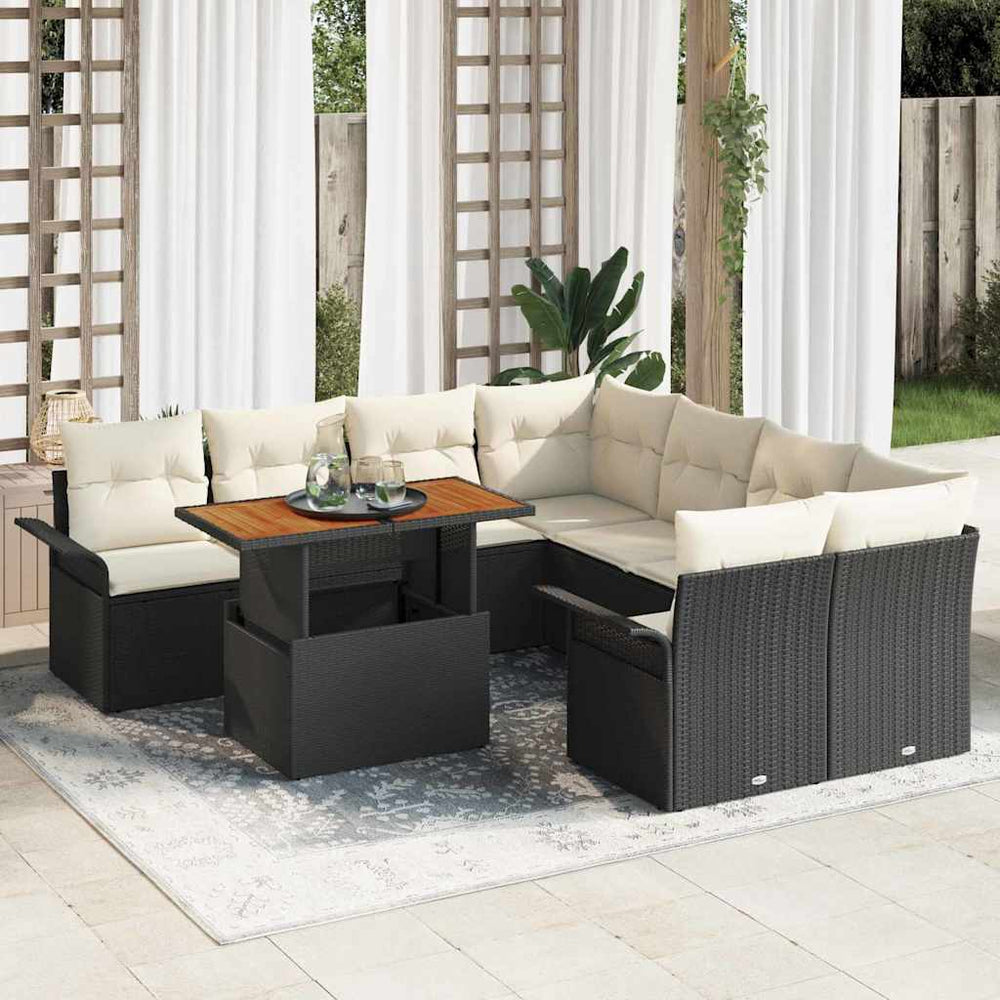 vidaXL Garden Sofa Set with Cushions Black and Cream