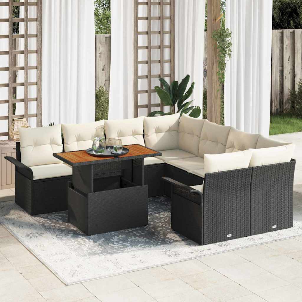 vidaXL Garden Sofa Set with Cushions Black and Cream