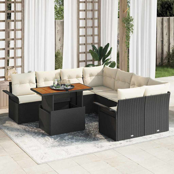 vidaXL Garden Sofa Set with Cushions Black and Cream