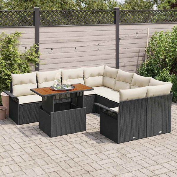 vidaXL Garden Sofa Set with Cushions Black and Cream