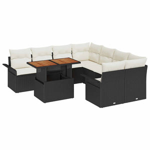 vidaXL Garden Sofa Set with Cushions Black and Cream
