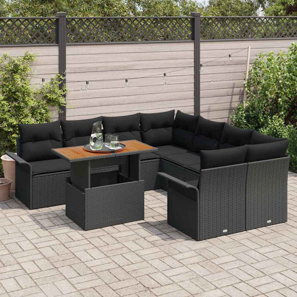 vidaXL Garden Sofa Set with Cushions Black