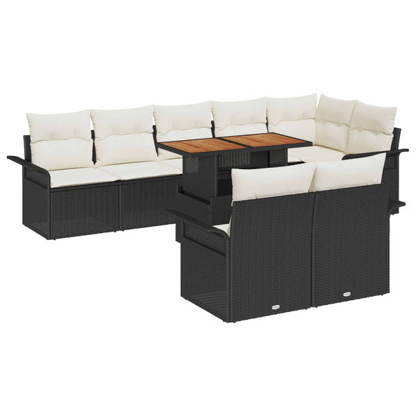vidaXL Garden Sofa Set with Cushions 9 pcs Black and Cream Poly Rattan