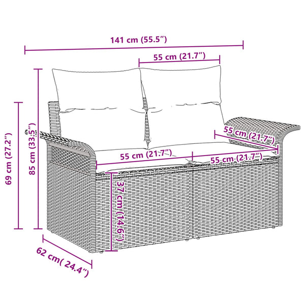 vidaXL Garden Sofa Set with Cushions 9 pcs Black and Cream Poly Rattan