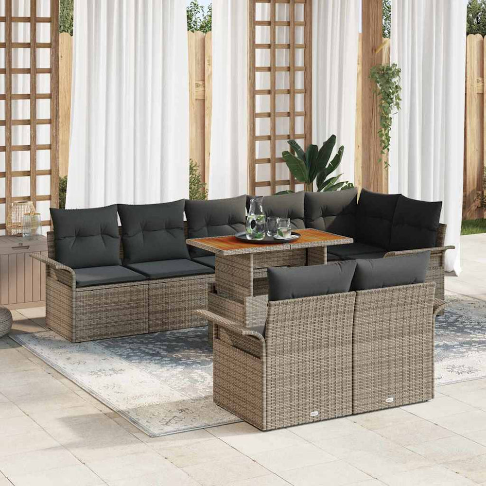 vidaXL Garden Sofa Set with Cushions 9 pcs Grey Poly Rattan