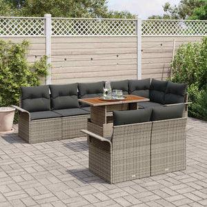 vidaXL Garden Sofa Set with Cushions 9 pcs Grey Poly Rattan