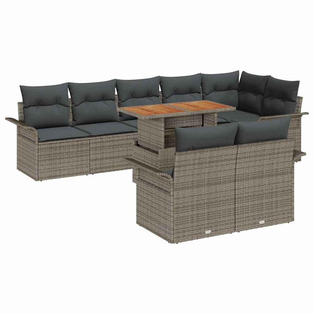 vidaXL Garden Sofa Set with Cushions 9 pcs Grey Poly Rattan