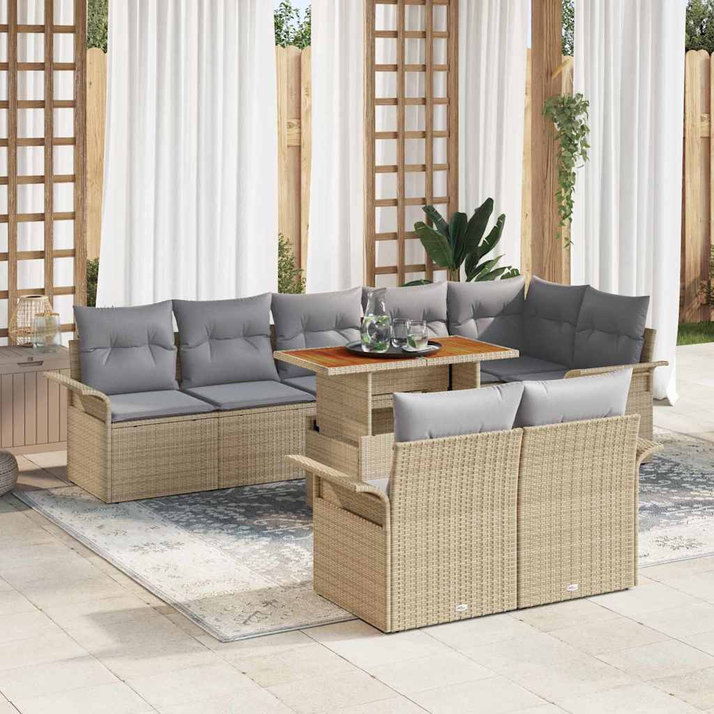 vidaXL Garden Sofa Set with Cushions 9 pcs Beige and Light Grey Poly Rattan