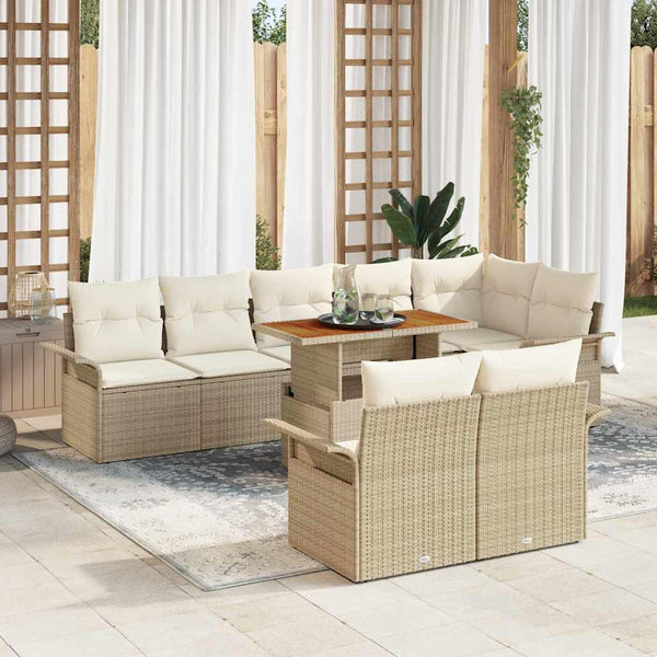 vidaXL Garden Sofa Set with Cushions 9 pcs Beige and Cream Poly Rattan