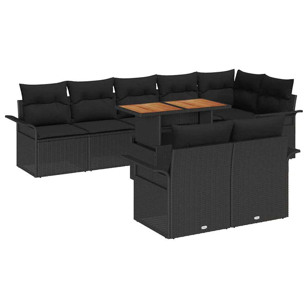 vidaXL Garden Sofa Set with Cushions 9 pcs Black Poly Rattan