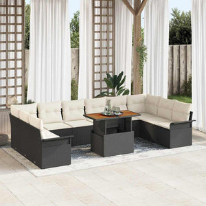 vidaXL Garden Sofa Set with Cushions 11 pcs Black and Cream Poly Rattan