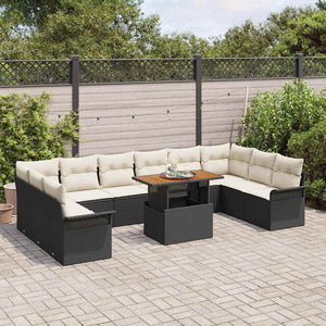vidaXL Garden Sofa Set with Cushions 11 pcs Black and Cream Poly Rattan
