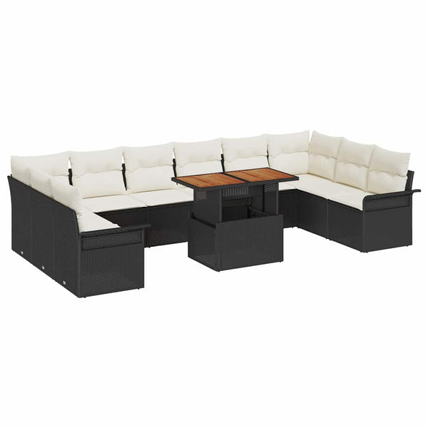 vidaXL Garden Sofa Set with Cushions 11 pcs Black and Cream Poly Rattan