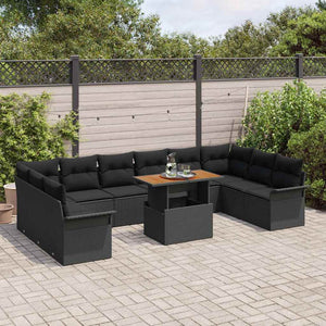vidaXL Garden Sofa Set with Cushions 11 pcs Black Poly Rattan