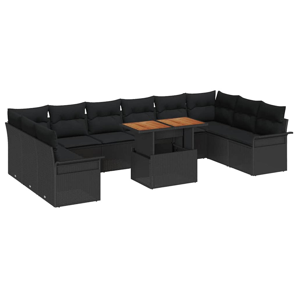 vidaXL Garden Sofa Set with Cushions 11 pcs Black Poly Rattan