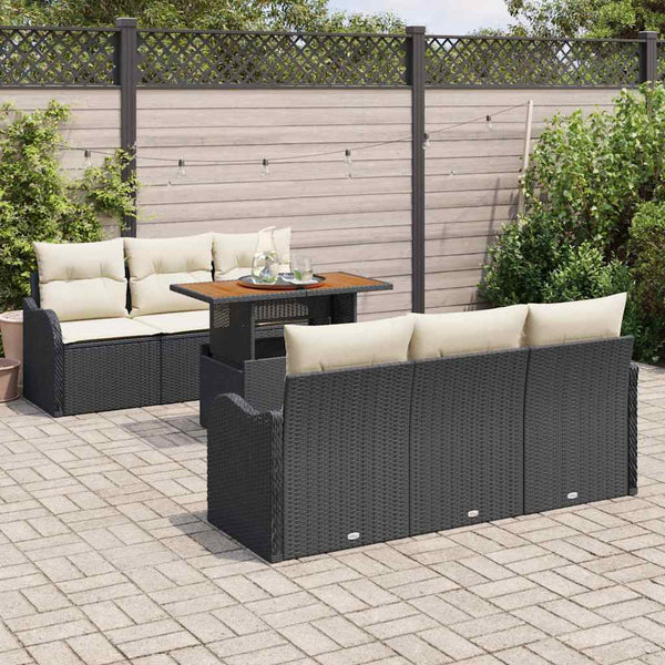 vidaXL Garden Sofa Set with Cushions 7 pcs Black and Cream Poly Rattan