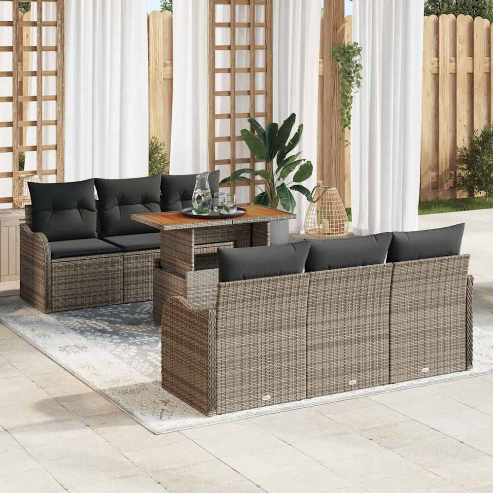 vidaXL Garden Sofa Set with Cushions 7 pcs Grey Poly Rattan
