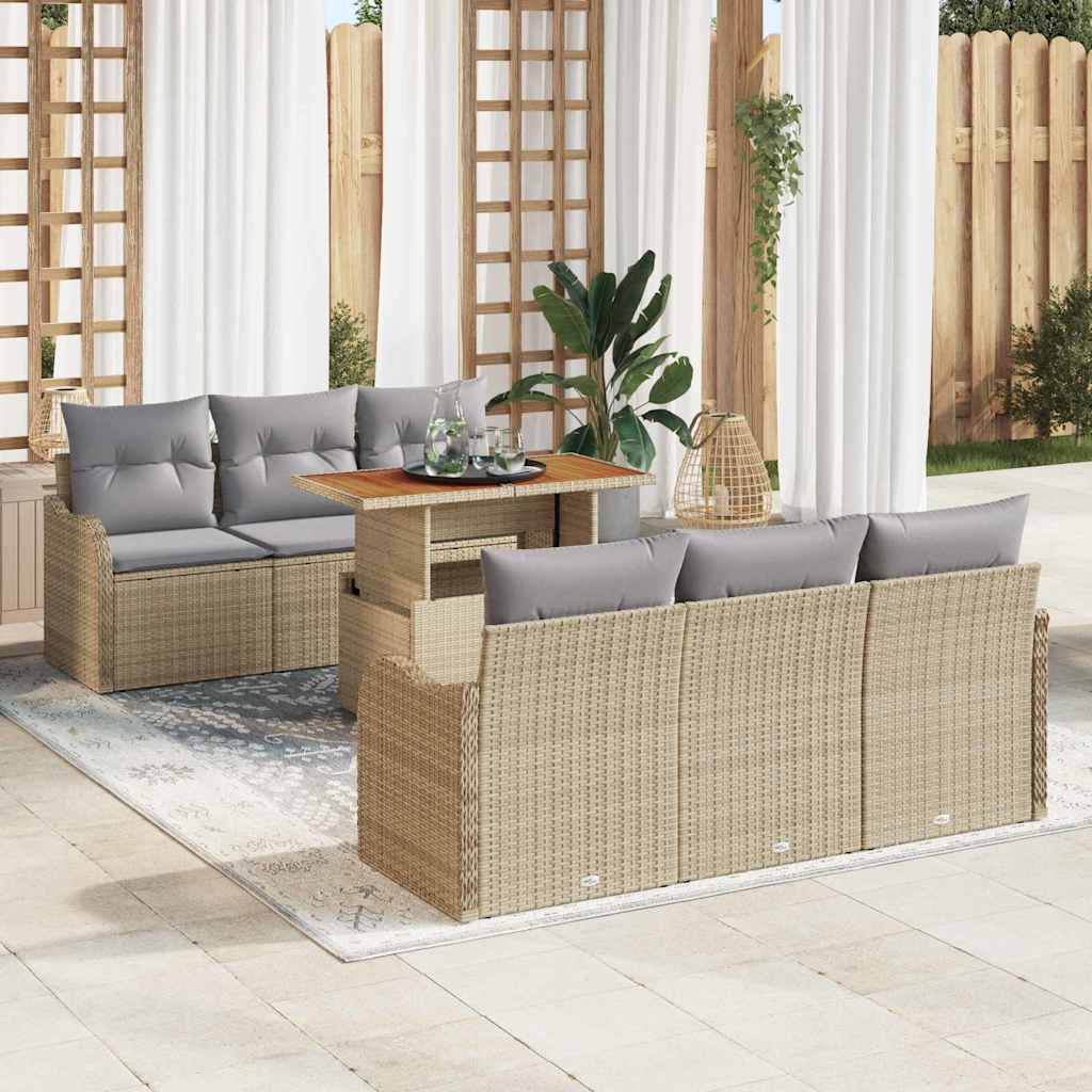 vidaXL Garden Sofa Set with Cushions 7 pcs Beige and Light Gray Poly Rattan