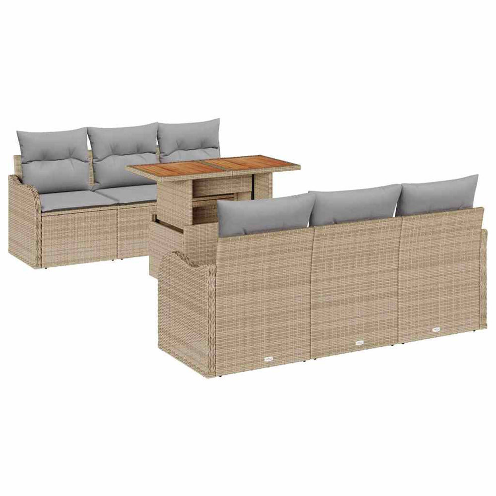 vidaXL Garden Sofa Set with Cushions 7 pcs Beige and Light Gray Poly Rattan