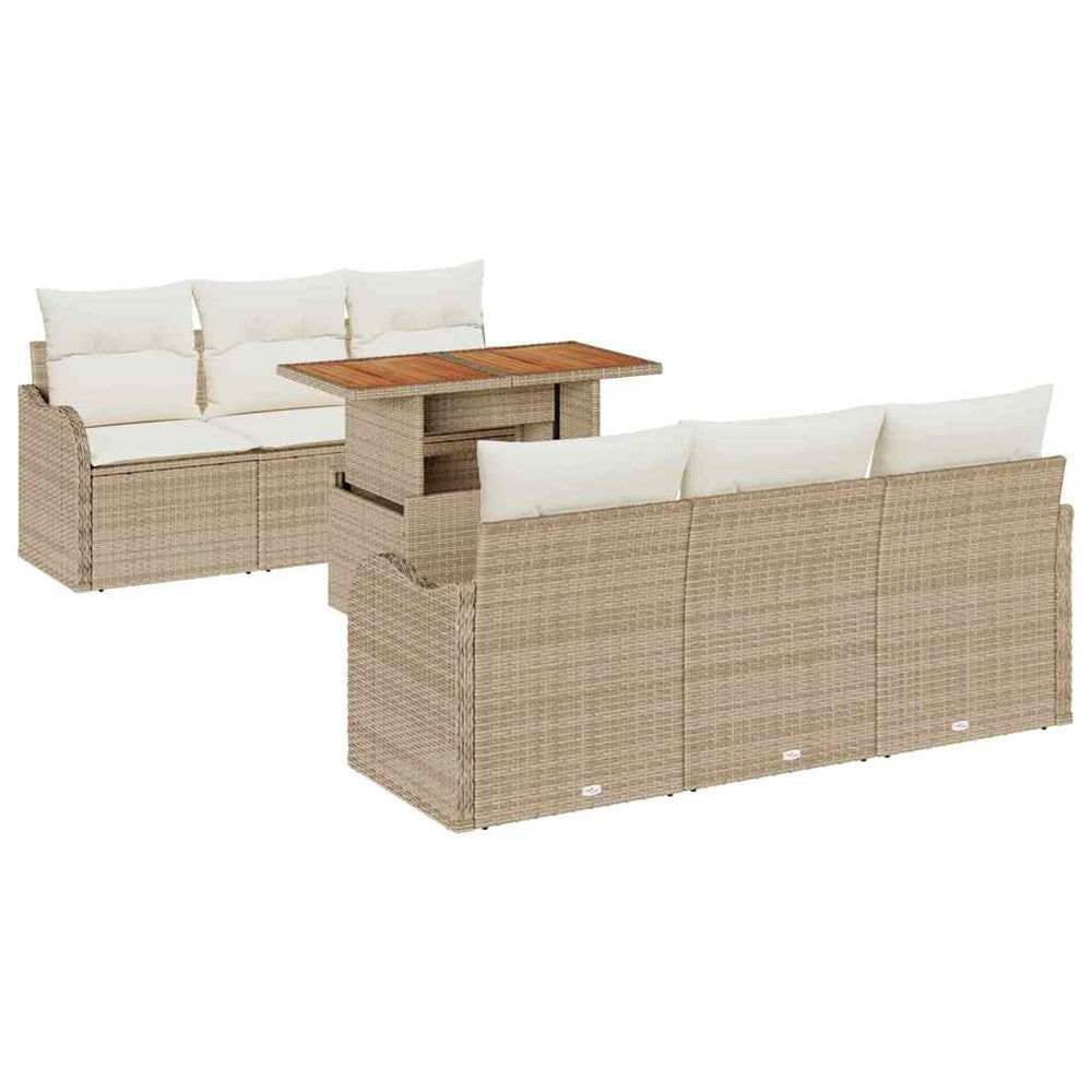 vidaXL 7-Piece Garden Sofa Set with Cushions Beige and Cream Poly Rattan