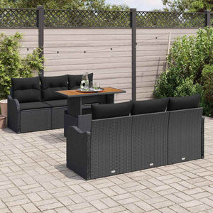 vidaXL 7-Piece Black Poly Rattan Garden Sofa Set with Cushions