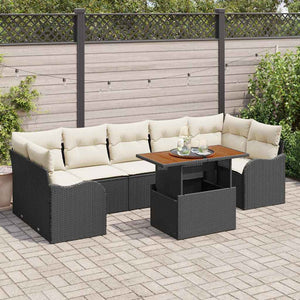 vidaXL Garden Sofa Set with Cushions 8 pcs Black and Cream Poly Rattan