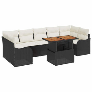 vidaXL Garden Sofa Set with Cushions 8 pcs Black and Cream Poly Rattan